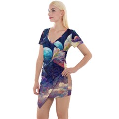 Quantum Physics Dreaming Lucid Short Sleeve Asymmetric Mini Dress by Ravend