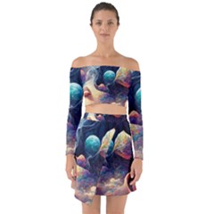 Quantum Physics Dreaming Lucid Off Shoulder Top With Skirt Set by Ravend