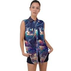 Quantum Physics Dreaming Lucid Sleeveless Chiffon Button Shirt