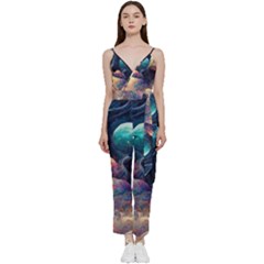 Quantum Physics Dreaming Lucid V-neck Spaghetti Strap Tie Front Jumpsuit