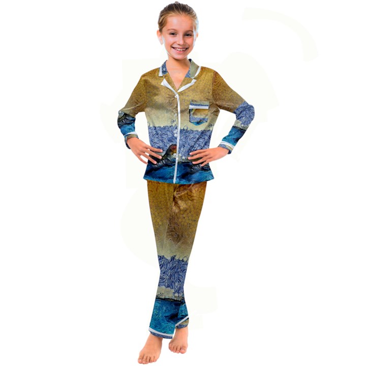 Abstract Painting Art Texture Kid s Satin Long Sleeve Pajamas Set