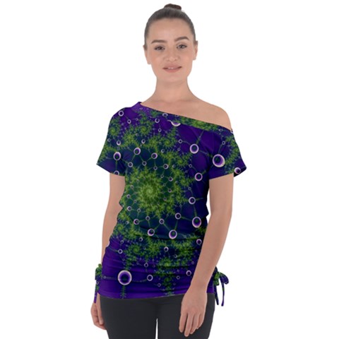 Fractal Spiral Abstract Background Off Shoulder Tie-up Tee by Ravend