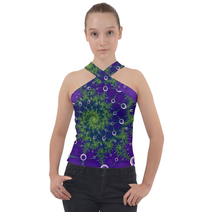 Fractal Spiral Abstract Background Cross Neck Velour Top