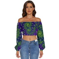 Fractal Spiral Abstract Background Long Sleeve Crinkled Weave Crop Top by Ravend