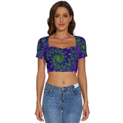 Fractal Spiral Abstract Background Short Sleeve Square Neckline Crop Top 