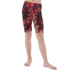 Fractals Abstract Art Red Spiral Kids  Mid Length Swim Shorts by Ravend