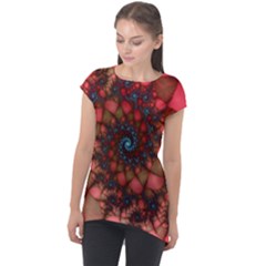 Fractals Abstract Art Red Spiral Cap Sleeve High Low Top by Ravend