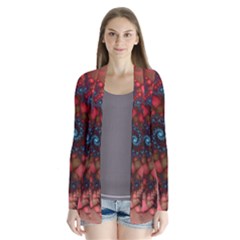 Fractals Abstract Art Red Spiral Drape Collar Cardigan by Ravend