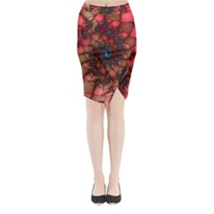 Fractals Abstract Art Red Spiral Midi Wrap Pencil Skirt by Ravend