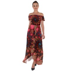 Fractals Abstract Art Red Spiral Off Shoulder Open Front Chiffon Dress by Ravend