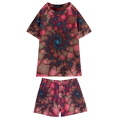 Fractals Abstract Art Red Spiral Kids  Swim Tee And Shorts Set by Ravend