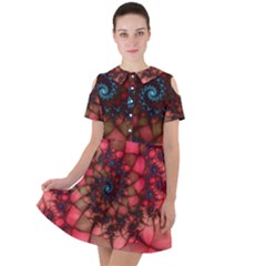 Fractals Abstract Art Red Spiral Short Sleeve Shoulder Cut Out Dress  by Ravend