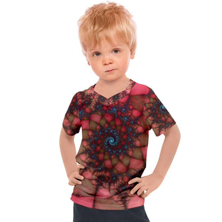 Fractals Abstract Art Red Spiral Kids  Sports Tee