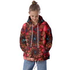 Fractals Abstract Art Red Spiral Kids  Oversized Hoodie by Ravend