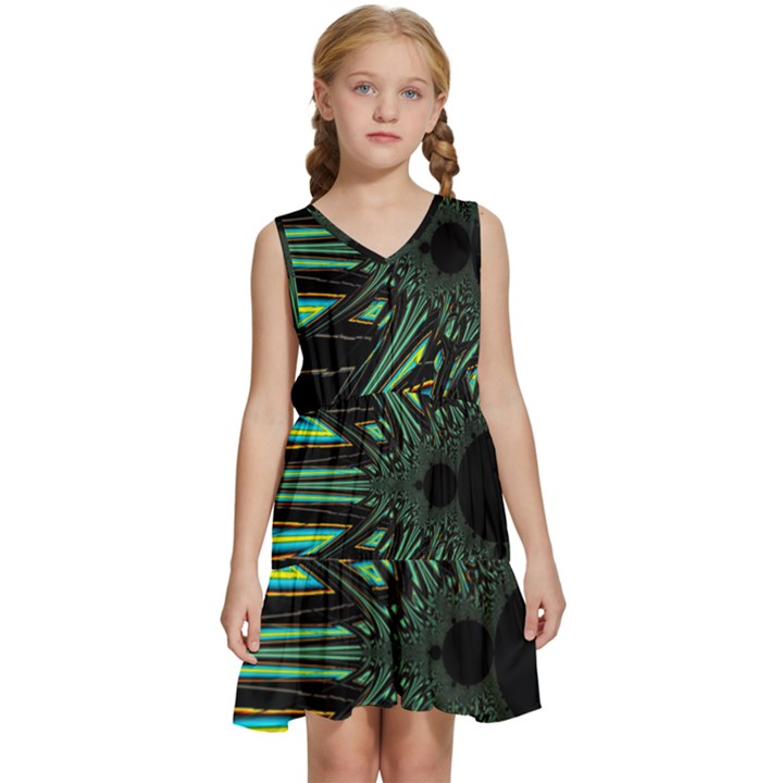 Art Pattern Abstract Design Kids  Sleeveless Tiered Mini Dress