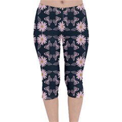 Flowers Daisies Spring Summer Velvet Capri Leggings  by Ravend