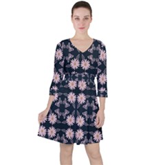 Flowers Daisies Spring Summer Quarter Sleeve Ruffle Waist Dress by Ravend