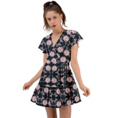 Flowers Daisies Spring Summer Flutter Sleeve Wrap Dress by Ravend