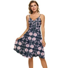 Flowers Daisies Spring Summer Sleeveless Tie Front Chiffon Dress by Ravend