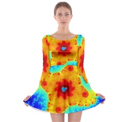 Fractal Starfish Mandelbrot Blue Long Sleeve Skater Dress by Ravend