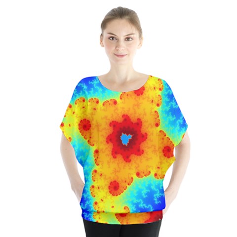 Fractal Starfish Mandelbrot Blue Batwing Chiffon Blouse by Ravend