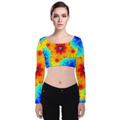 Fractal Starfish Mandelbrot Blue Velvet Long Sleeve Crop Top by Ravend