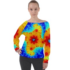 Fractal Starfish Mandelbrot Blue Off Shoulder Long Sleeve Velour Top by Ravend