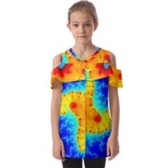 Fractal Starfish Mandelbrot Blue Fold Over Open Sleeve Top by Ravend