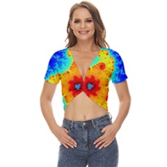 Fractal Starfish Mandelbrot Blue Twist Front Crop Top by Ravend