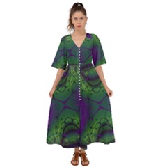 Fractal Abstract Art Pattern Kimono Sleeve Boho Dress by Ravend