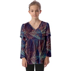 Fractal Abstract Art Kids  V Neck Casual Top