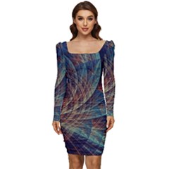 Fractal Abstract Art Women Long Sleeve Ruched Stretch Jersey Dress by Ravend