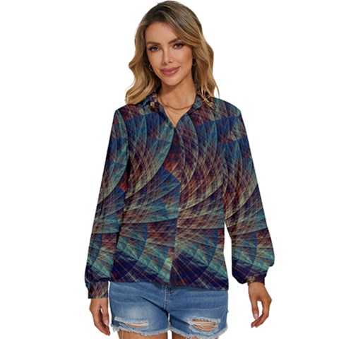 Fractal Abstract Art Women s Long Sleeve Button Down Shirt by Ravend