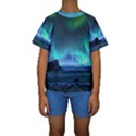 Green Aurora Lights-over Rocky Shore During Night Time Kids  Short Sleeve Swimwear View1