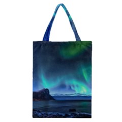 Green Aurora Lights-over Rocky Shore During Night Time Classic Tote Bag by danenraven