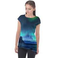 Green Aurora Lights-over Rocky Shore During Night Time Cap Sleeve High Low Top by danenraven