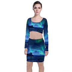 Green Aurora Lights-over Rocky Shore During Night Time Top And Skirt Sets by danenraven