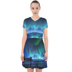 Green Aurora Lights-over Rocky Shore During Night Time Adorable In Chiffon Dress by danenraven