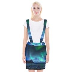 Green Aurora Lights-over Rocky Shore During Night Time Braces Suspender Skirt by danenraven