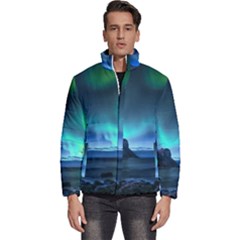 Green Aurora Lights-over Rocky Shore During Night Time Men s Puffer Bubble Jacket Coat by danenraven