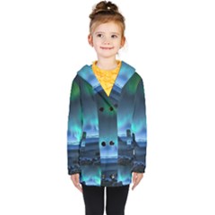 Green Aurora Lights-over Rocky Shore During Night Time Kids  Double Breasted Button Coat by danenraven