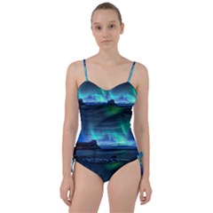 Green Aurora Lights-over Rocky Shore During Night Time Sweetheart Tankini Set by danenraven