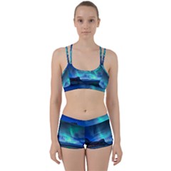 Green Aurora Lights-over Rocky Shore During Night Time Perfect Fit Gym Set by danenraven