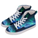 Green Aurora Lights-over Rocky Shore During Night Time Women s Hi-Top Skate Sneakers View2