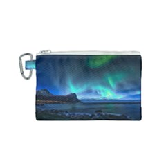 Green Aurora Lights-over Rocky Shore During Night Time Canvas Cosmetic Bag (small) by danenraven