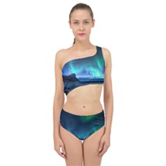 Green Aurora Lights-over Rocky Shore During Night Time Spliced Up Two Piece Swimsuit by danenraven