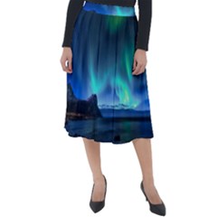 Green Aurora Lights-over Rocky Shore During Night Time Classic Velour Midi Skirt  by danenraven