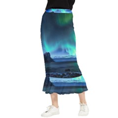 Green Aurora Lights-over Rocky Shore During Night Time Maxi Fishtail Chiffon Skirt by danenraven