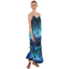 Green Aurora Lights-over Rocky Shore During Night Time Cami Maxi Ruffle Chiffon Dress by danenraven