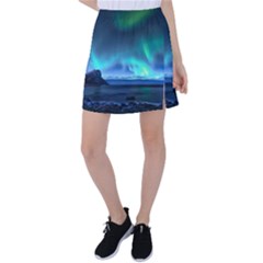 Green Aurora Lights-over Rocky Shore During Night Time Tennis Skirt by danenraven